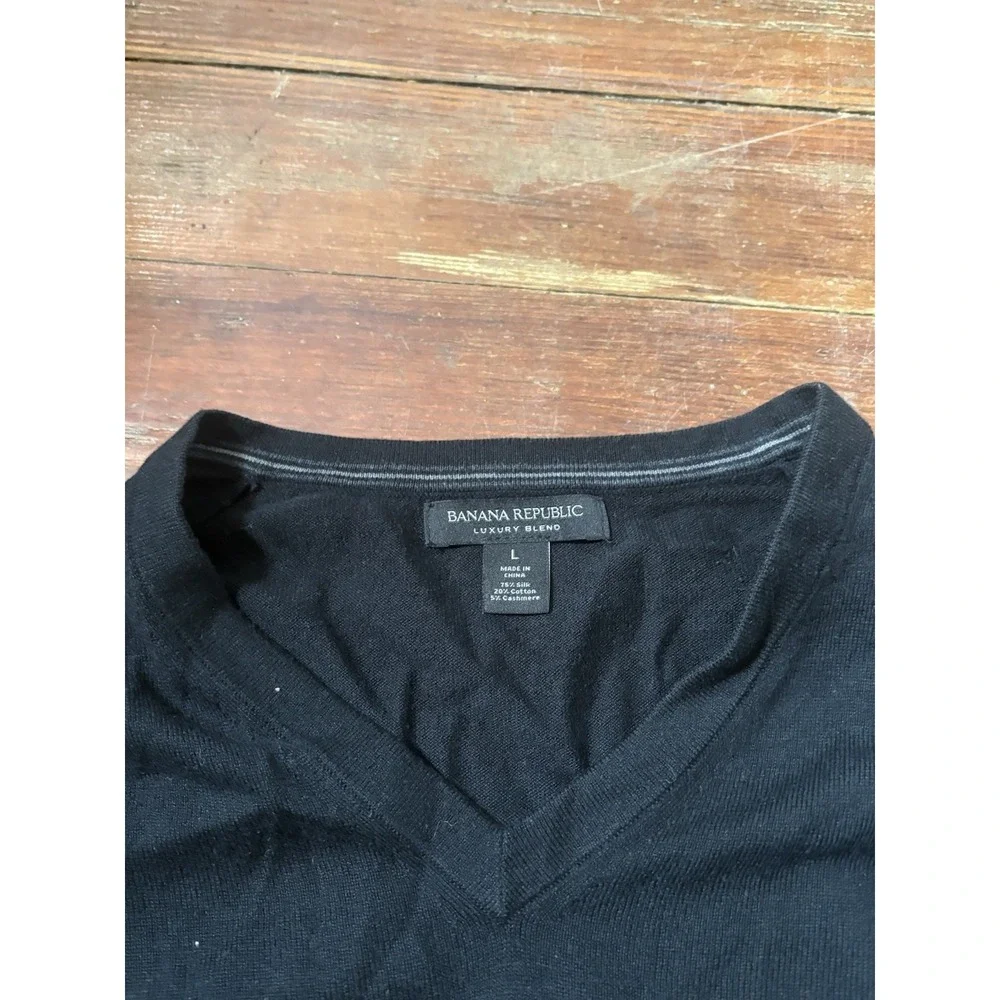 Banana Republic Mens Sweater Large Black Luxury Blend Cashmere/Silk V-Neck